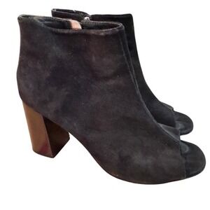 Johnston & Murphy Women Black Suede Peep Toe Ankle Boots Heel Size 10M